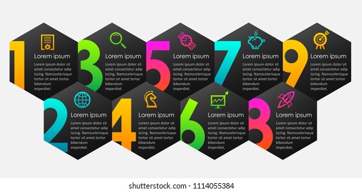 Vector Infographic label design with icons and 9 options or steps. Infographics for business concept. Can be used for presentations banner, workflow layout, process diagram, flow chart, info graph