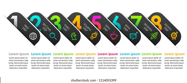 Vector Infographic label design with icons and 8 options or steps. Infographics for business concept. Can be used for presentations banner, workflow layout, process diagram, flow chart, info graph