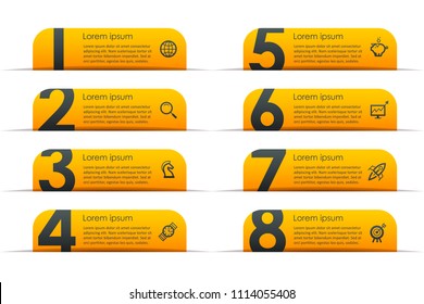 Vector Infographic label design with icons and 8 options or steps. Infographics for business concept. Can be used for presentations banner, workflow layout, process diagram, flow chart, info graph