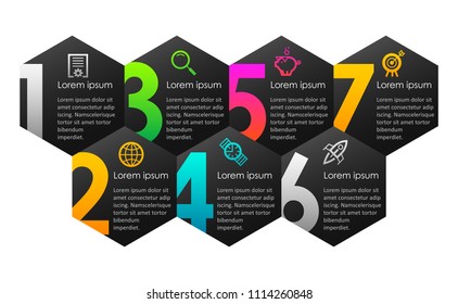 Vector Infographic label design with icons and 7 options or steps. Infographics for business concept. Can be used for presentations banner, workflow layout, process diagram, flow chart, info graph