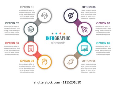 Vector Infographic label design with icons and 8 options or steps. Infographics for business concept. Can be used for presentations banner, workflow layout, process diagram, flow chart, info graph