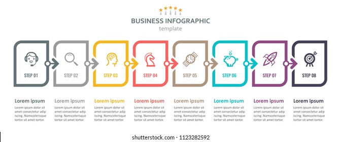 Vector Infographic label design with icons and 8 options or steps. Infographics for business concept. Can be used for presentations banner, workflow layout, process diagram, flow chart, info graph