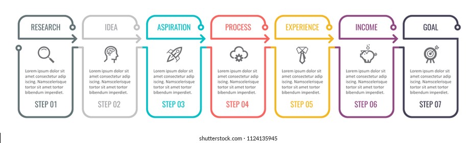 Vector Infographic label design with icons and 7 options or steps. Infographics for business concept. Can be used for presentations banner, workflow layout, process diagram, flow chart, info graph Vector Infographic label design with icons and 7 options or steps. Infographics for business concept. Can be used for presentations banner, workflow layout, process diagram, flow chart, info graph