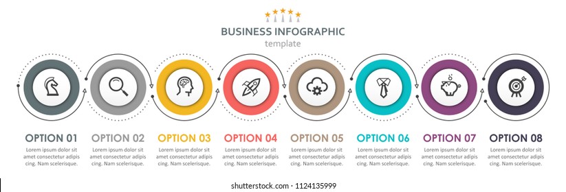 Vector Infographic label design with icons and 8 options or steps. Infographics for business concept. Can be used for presentations banner, workflow layout, process diagram, flow chart, info graph