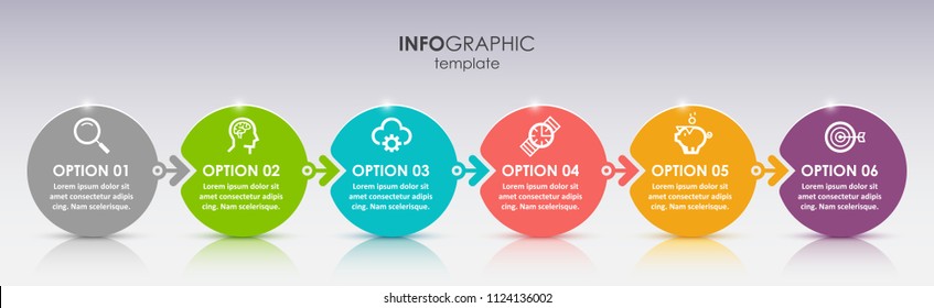 Vector Infographic label design with icons and 6 options or steps. Infographics for business concept. Can be used for presentations banner, workflow layout, process diagram, flow chart, info graph