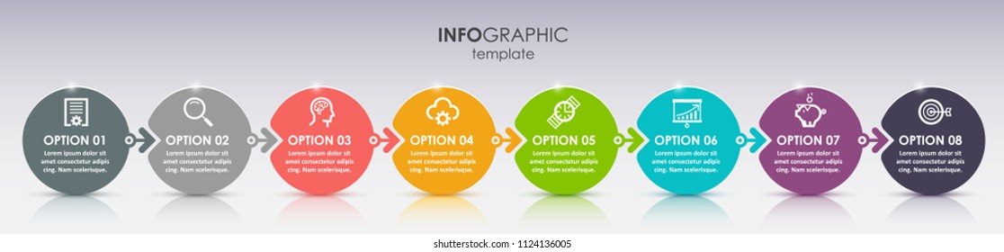Vector Infographic label design with icons and 8 options or steps. Infographics for business concept. Can be used for presentations banner, workflow layout, process diagram, flow chart, info graph