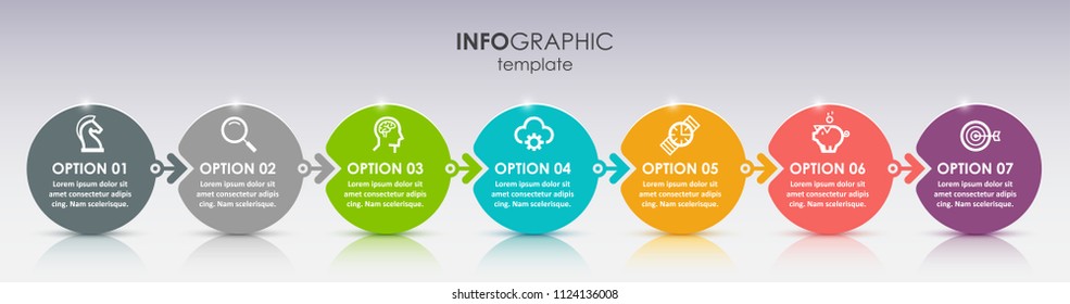 Vector Infographic label design with icons and 7 options or steps. Infographics for business concept. Can be used for presentations banner, workflow layout, process diagram, flow chart, info graph