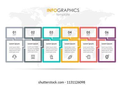 Vector Infographic label design with icons and 6 options or steps. Infographics for business concept. Can be used for presentations banner, workflow layout, process diagram, flow chart, info graph