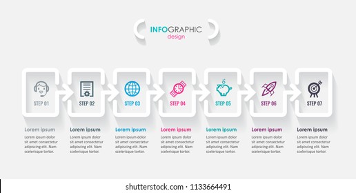 Vector Infographic label design with icons and 7 options or steps. Infographics for business concept. Can be used for presentations banner, workflow layout, process diagram, flow chart, info graph