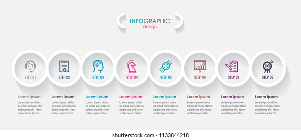 Vector Infographic label design with icons and 8 options or steps. Infographics for business concept. Can be used for presentations banner, workflow layout, process diagram, flow chart, info graph
