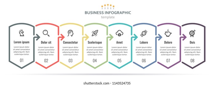 Diseño de etiquetas Vector Infographic con iconos y 8 opciones o pasos.Infografía para el concepto de negocio. Se puede utilizar para presentaciones banner, diseño de flujo de trabajo, diagrama de procesos, diagrama de flujo, gráfico de información