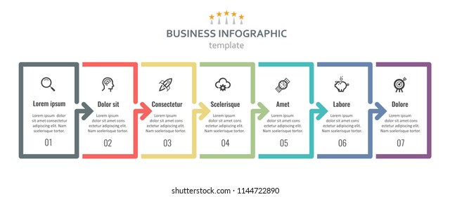 Vector Infographic label design with icons and 7 options or steps. Infographics for business concept. Can be used for presentations banner, workflow layout, process diagram, flow chart, info graph