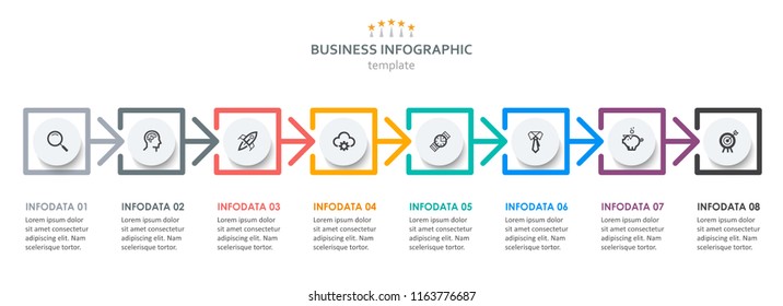 Vector Infographic label design with icons and 8 options or steps. Infographics for business concept. Can be used for presentations banner, workflow layout, process diagram, flow chart, info graph