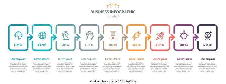 Vector Infographic label design with icons and 9 options or steps. Infographics for business concept. Can be used for presentations banner, workflow layout, process diagram, flow chart, info graph