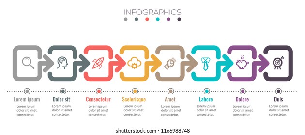 Vector Infographic label design with icons and 8 options or steps. Infographics for business concept. Can be used for presentations banner, workflow layout, process diagram, flow chart, info graph