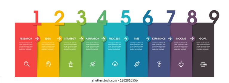 Vector Infographic label design with icons and 9 options or steps. Infographics for business concept. Can be used for presentations banner, workflow layout, process diagram, flow chart, info graph