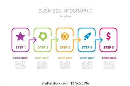 Vector Infographic label design with icons and 5 steps. Infographics for business concept. Can be used for presentations banner, workflow layout, process diagram, info graph