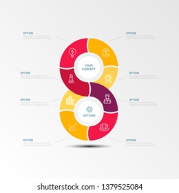 Diseño de etiquetas Vector Infographic con iconos y 8 opciones o pasos. Infografía para el concepto de negocio. Se puede utilizar para presentaciones banner, diseño de flujo de trabajo, diagrama de procesos, diagrama de flujo, EPS10