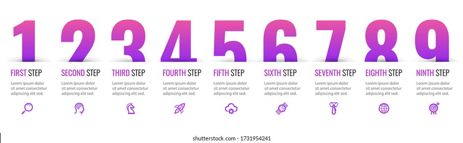 Vector Infographic label design with icons and 9 options or steps. Infographics for business concept. Can be used for presentations banner, workflow layout, process diagram, flow chart, info graph