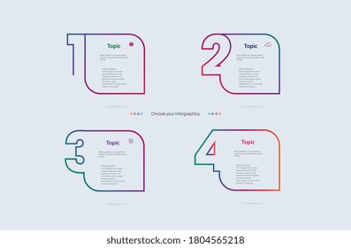 Diseño de etiquetas Vector Infografía con iconos y 4 opciones o pasos. Infografía para el concepto de negocio. Se puede utilizar para presentaciones banner, diseño de flujo de trabajo, diagrama de procesos, diagrama de flujo, gráfico de información