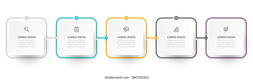 Vector infographic label design with icons and squar modern objects. Business concept with 5 options or steps. Can be used for annual report, info chart, wen design.