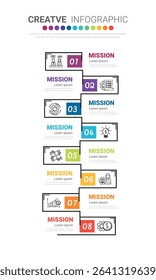 Vector Infographic label design with icons and 8 options or steps. Infographics for business concept. Can be used for presentations banner, workflow layout, process diagram, flow chart. EPS Vector. 
