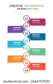 Vector Infografía de diseño de etiquetas con iconos y 8 opciones o pasos. Infografía para el concepto de negocio. Se puede utilizar para el Anuncio de presentaciones, diseño de flujo de trabajo, diagrama de proceso, diagrama de flujo. Vector EPS. 