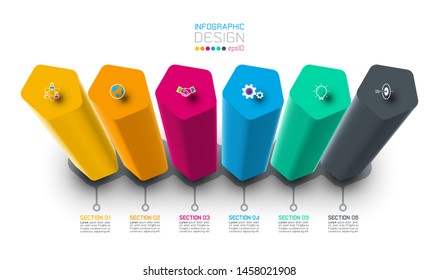 Vector Infographic label design with pentagon columns design. 