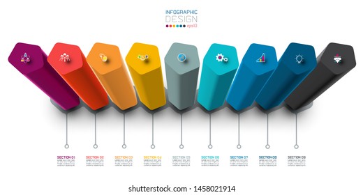 Vector Infographic label design with pentagon columns design. 