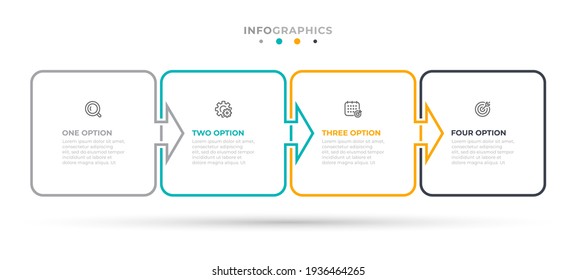 Vector infographic label design with square and arrows. Business concept with 4 options or steps. Can be used for workflow diagram, info chart, web design.