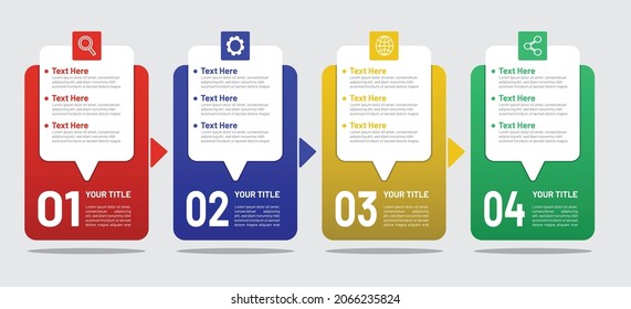 Vector infographic label design with square and arrows. Business concept with 4 options or steps. Can be used for workflow diagram, info chart, web design.
