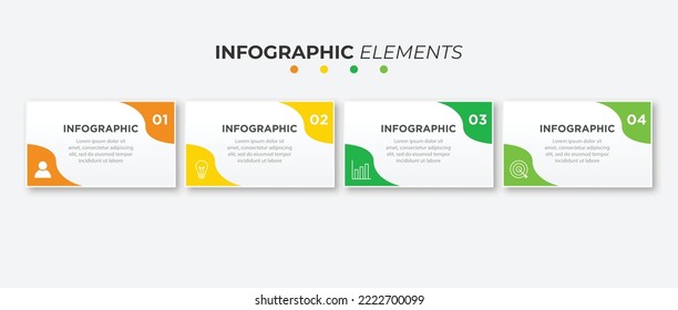 Diseño de etiquetas de infografía vectorial con cuadrado y flechas. Concepto de negocio con 4 opciones o pasos. Se puede utilizar para diagrama de flujo de trabajo, gráfico de información, diseño web.