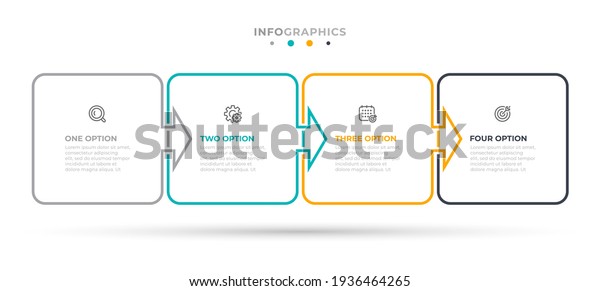 Vector infographic label design with\
square and arrows. Business concept with 4 options or steps. Can be\
used for workflow diagram, info chart, web\
design.