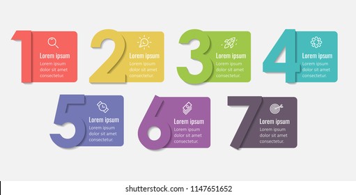 Vector Infographic Label Design Template With Icons And 7 Options Or Steps.  Can Be Used For Process Diagram, Presentations, Workflow Layout, Banner, Flow Chart, Info Graph.