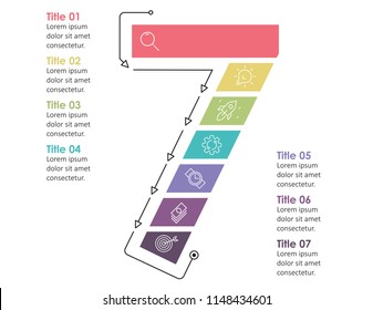 Vector Infographic Label Design Template With Icons And 7 Options Or Steps.  Can Be Used For Process Diagram, Presentations, Workflow Layout, Banner, Flow Chart, Info Graph.