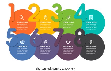Vector Infographic label design template with icons and 8 options or steps.  Can be used for process diagram, presentations, workflow layout, banner, flow chart, info graph.