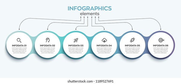 Vector Infographic label design template with icons and 6 options or steps.  Can be used for process diagram, presentations, workflow layout, banner, flow chart, info graph.