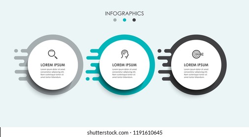 Vector Infographic label design template with motion circles and 3 options or steps.  Can be used for process diagram, presentations, workflow layout, banner, flow chart, info graph.
