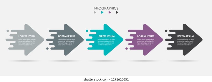 Vector Infographic label design template with motion arrows and 5 options or steps.  Can be used for process diagram, presentations, workflow layout, banner, flow chart, info graph.