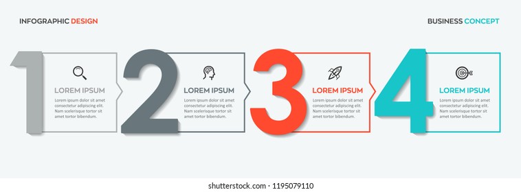 Vector Infographic label design template with icons and 4 options or steps.  Can be used for process diagram, presentations, workflow layout, banner, flow chart, info graph.