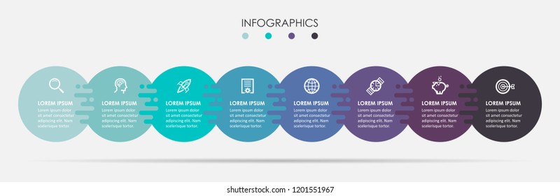 Vector Infographic label design template with icons and 8 options or steps.  Can be used for process diagram, presentations, workflow layout, banner, flow chart, info graph.