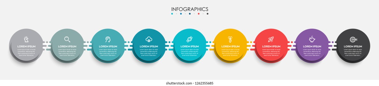 Vector Infographic label design template with icons and 9 options or steps.  Can be used for process diagram, presentations, workflow layout, banner, flow chart, info graph.