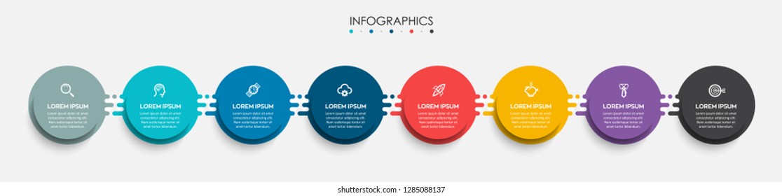 Vector Infographic label design template with icons and 8 options or steps.  Can be used for process diagram, presentations, workflow layout, banner, flow chart, info graph.