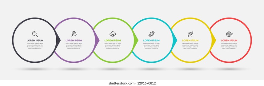 Vector Infographic Label Design Template With Icons And 6 Options Or Steps.  Can Be Used For Process Diagram, Presentations, Workflow Layout, Banner, Flow Chart, Info Graph