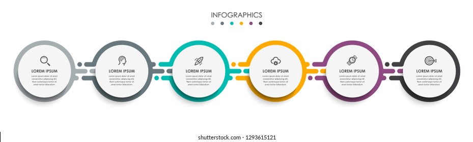 Vector Infographic label design template with icons and 6 options or steps.  Can be used for process diagram, presentations, workflow layout, banner, flow chart, info graph.