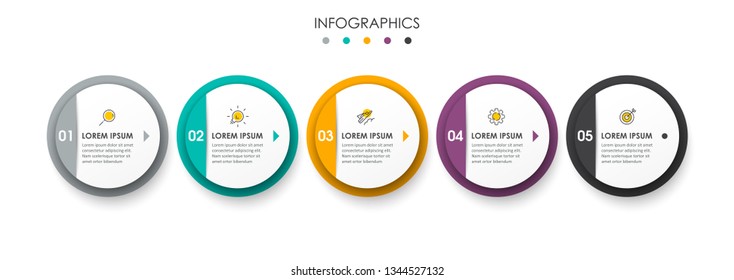 Vector Infographic Label Design Template With Icons And 5 Options Or Steps.  Can Be Used For Process Diagram, Presentations, Workflow Layout, Banner, Flow Chart, Info Graph.