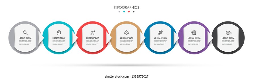 Vector Infographic label design template with icons and 7 options or steps.  Can be used for process diagram, presentations, workflow layout, banner, flow chart, info graph.