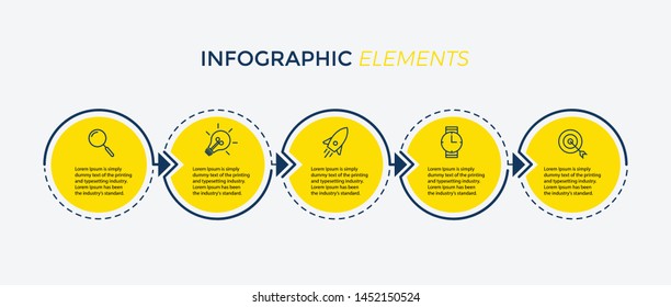 Vector Infographic label design template with icons and 5 options or steps. Can be used for process diagram, presentations, workflow layout, banner, flow chart, info graph - Vector