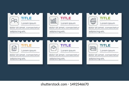 Vector Infographic label design template with icons and 6 options or steps. Paper style. Vector illustration