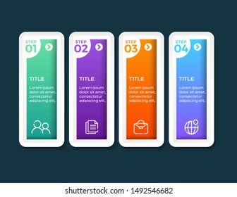 Vector Infographic label design template with icons and 4 options or steps. Can be used for process diagram, presentations, workflow layout, banner, infograph. Vector illustration